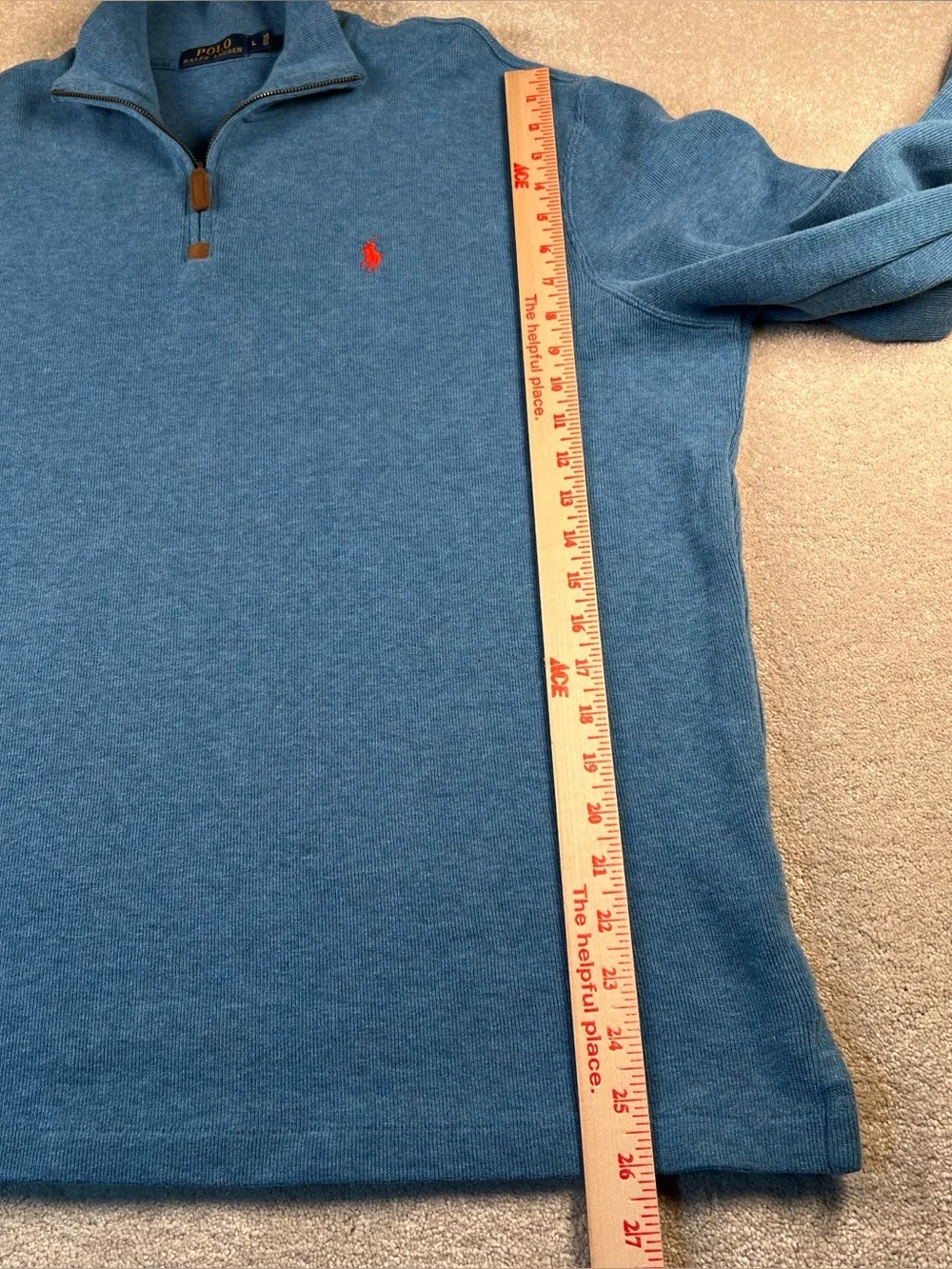 Polo Ralph Lauren Sweater Quarter Zip Blue Orange Pony Pullover Cotton Men's Lg
